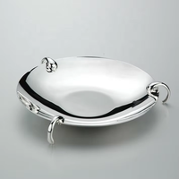 Plateau de service rond en métal plaqué argent avec support pour mariage, fête, décoration de table de luxe