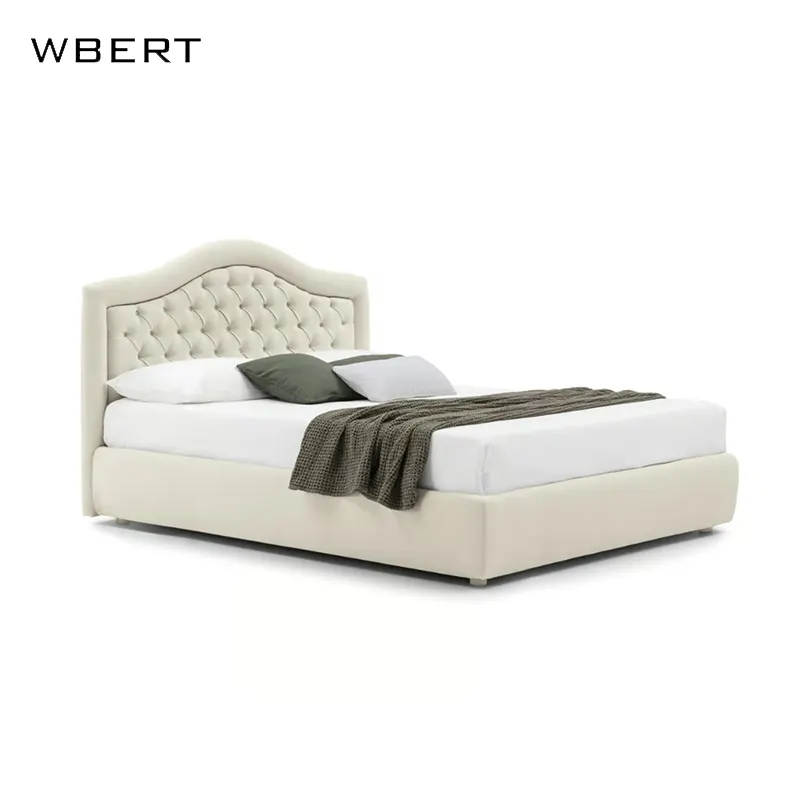 WBERT Lit doux américain moderne à dossier haut avec lit double extra classique Mobilier de chambre à coucher Cadre en bois