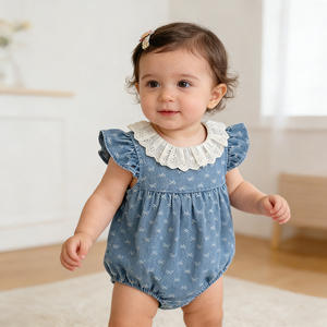 Mono de bebé niña de verano, ropa fina, estampado de lazo, mezcla de algodón y poliéster, traje de gateo para recién nacido con cierre de botones a presión, ¡superventas! - Product Image 1