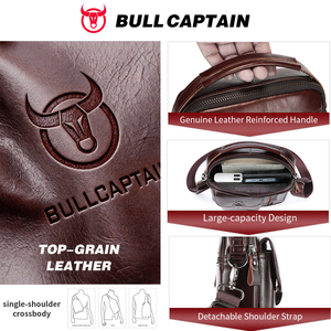 Sac à bandoulière pour homme en cuir véritable BULL CAPTAIN, sac messager, sac de travail durable, toutes saisons - Product Image 2