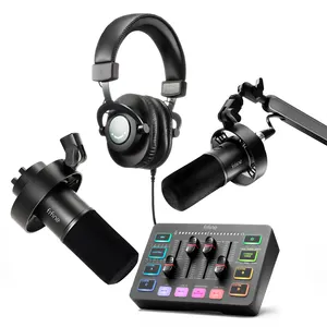 Fifine Soundcards Podcast Live Streaming, Peralatan Audio Mixer dengan Mikrofon Kondensor Mikrofon XLR
