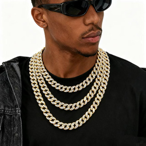 round hip hop necklace jewelry Cuban chain wholesale not off color ribbon men's necklace - Product Image 1