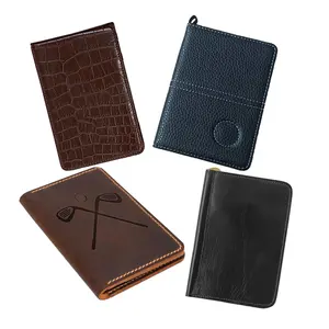 OEM PU Genuine Leather Golf Card Holder Custom Embroidery Printed Logo Golf Scorecard Yardage Book Holder