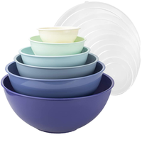 Lot de 6 bols mélangeurs modernes personnalisés en mélamine jetables avec couvercles, ustensiles de cuisine en plastique, vaisselle, ensemble cadeau pour la maison et l'hôtel, usage mondial