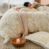 Parure de draps 4 pièces en polyester tissé sur mesure, motif feuillage simple, résistante à l'eau, pour l'hiver, textile de maison
