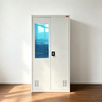Armoire de rangement moderne en acier à 2 portes, verrouillable, grise, en métal, meuble portable pour dressing, maison, centre commercial, salon