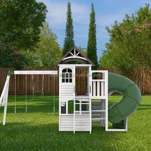 Casa de juegos infantil de madera para exterior, equipo de juegos de madera para jardín, columpios para patio. - Product Image 3