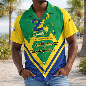 Camisa Hawaiana del Día de la Independencia de Santa Vincencio y las Granadinas, Estilo Simple, Personalizada para el 27 de Octubre - Product Image 1