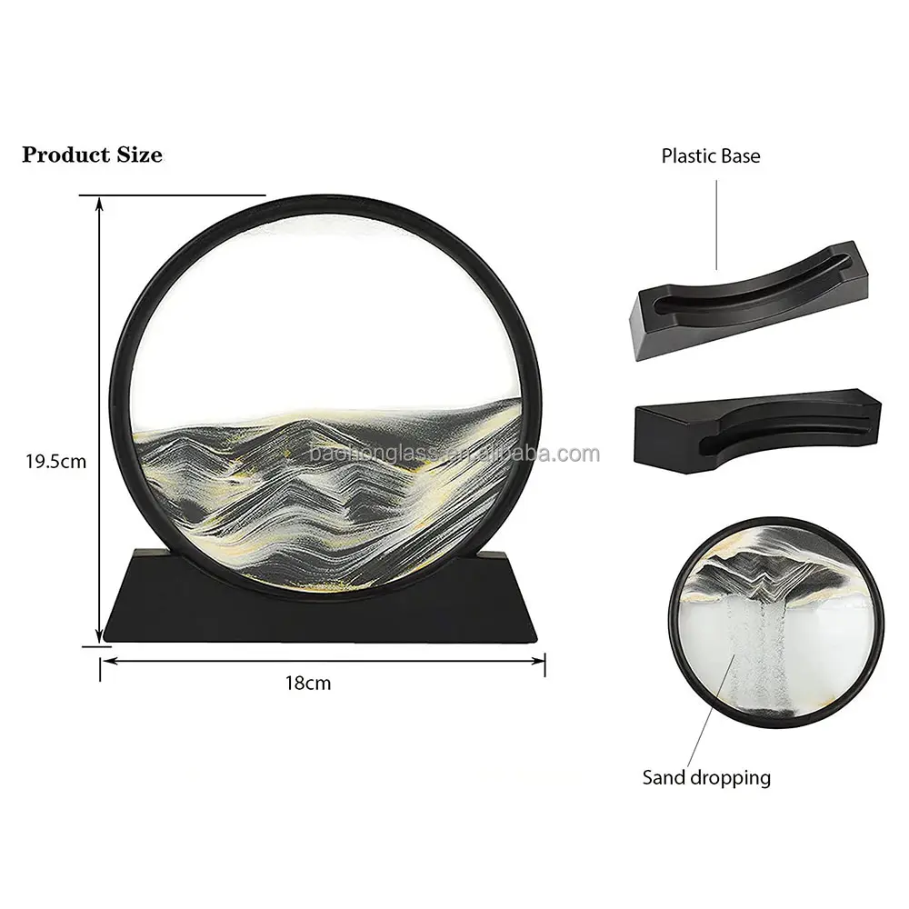 Жидкий движущийся песок XINBAOHONG, художественное изображение, круглые 3d-песочные часы, глубоководный морской песок, 7 дюймов, 12 дюймов, для домашнего декора