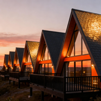 Chalet de montagne modulaire préfabriqué de luxe, structure en A, pour toutes les zones climatiques, solution de projet et usage commercial