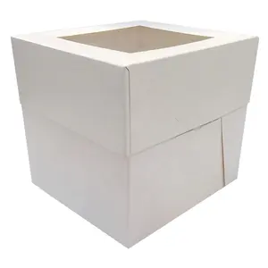 婚礼蛋糕包装盒面点盒面点盒面包盒轻松组装10x10x 6英寸底座和盖子白色牛皮纸手工制作