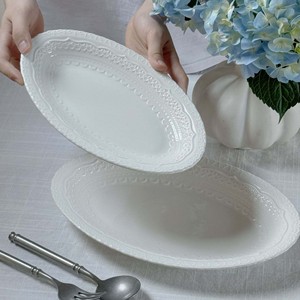White Oval Lace Embossed 10-inch 12-inch Eco-Friendly Ceramic Dinner <b>Plate</b> <b>Stand</b> Modern Luxury Design for Hotels Wedding Parties - Product Image 2