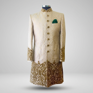 NEW ELEGANT GOLD EMBROIDERY on BROCADE SHERWANI & <b>PANT</b> WITH MATCHING SHOE Men's Suits & Blazer>Men's Suits - Product Image 4