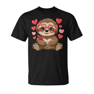 T-shirt mignon avec un paresseux aux lunettes et un cœur, pour la Saint-Valentin, design pour les amoureux des animaux - Product Image 2