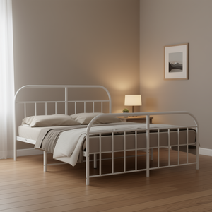 Struttura letto matrimoniale in acciaio verniciato a polvere bianca, letto rettangolare in metallo, mobili da camera da letto, design minimalista - Product Image 2