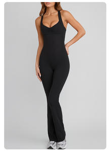 Mono de yoga sin mangas con espalda cruzada y cuello en V, de pierna acampanada, de tela elástica transpirable, para uso diario y yoga, OEM ODM - Product Image 2