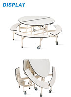 Juego de Mesa de Comedor Escolar de Madera Moderna, Plegable, con Bancos Redondos Móviles para Uso Comercial
