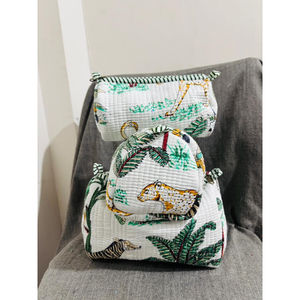 Set Of 3 Quilted <b>Toiletry</b> Cotton Zipper <b>Bags</b> Floral Block Fashion Women <b>Bag</b> Tassel Indian Organic Multifunction Wholesale Rate - Product Image 2