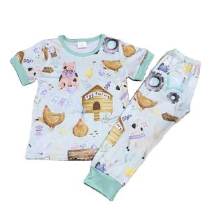 Patrón de impresión personalizado Ropa para niñas Top de manga corta y pantalones Traje Patrones de flores de caballo Trajes PARA NIÑOS 2 piezas al por mayor - Product Image 2