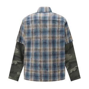 Chemises streetwear rétro pour hommes, à structure superposée, effet usé, camouflage, manches longues, logo personnalisé, chemise en flanelle - Product Image 2