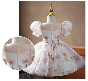 فساتين أميرة للفتيات بطبعة زهور وردية من البوتيك منفوشة ملابس زفاف للأطفال حفلة للفتيات من سنة إلى 14 سنة - Product Image 6