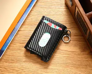 Оптовые продажи ключ-карта для мужчин-Новое поступление 2020, тонкий кожаный кошелек, мужской кошелек, держатель для кредитных карт, RFID Кожаный алюминиевый выдвижной кошелек для визитных карточек