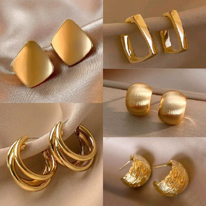 Golden Rhodium Plated Geometric Slim Elegant Brass <strong>Zinc</strong> Alloy Retro Niche Ear Stud Earrings - Product Image 6