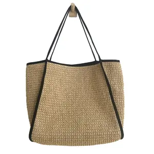 Natural grass woven beach bag straw large capacity tote bag handmade women raffia handbags