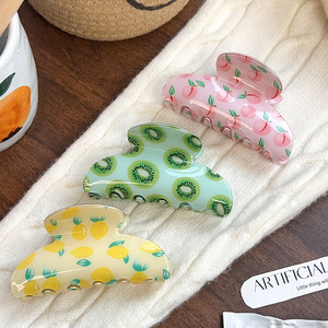 Pinzas para el pelo con estampado de frutas, diseño fresco de verano de kiwi, melocotón y limón, pinzas antideslizantes para el pelo, accesorios bonitos para el cabello para mujer. - Product Image 3