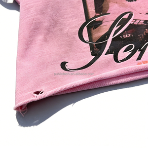 T-shirt en molleton français imprimé, coupe courte, surdimensionné, en coton de haute qualité, avec strass, effet délavé vintage pour homme - Product Image 3