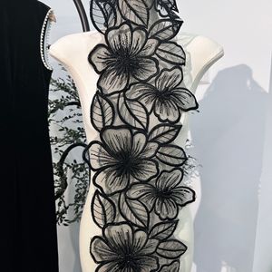 Ruban de dentelle florale brodée de perles noires de luxe pour Abaya et Hijab, accessoires de vêtements musulmans - Product Image 2