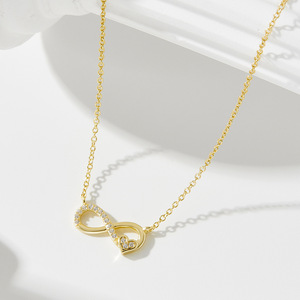 Collana in Argento Sterling S925 con Numero Otto Portafortuna per Donne, Pendente a Cuore <span class=keywords><strong>Infinito</strong></span> con Zirconi Incastonati, Catena per Clavicola - Product Image 1