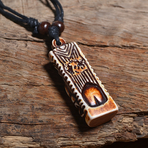 FX011 kalung tulang Yak imitasi gaya Retro Maya India liontin Choker pria keren dengan tali rantai pesta hadiah jimat - Product Image 4