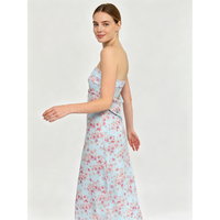 Robe longue en mousseline de soie bleu clair à imprimé floral numérique, sans bretelles, avec taille naturelle, pour femme, idéale pour les soirées et les fêtes, lavable