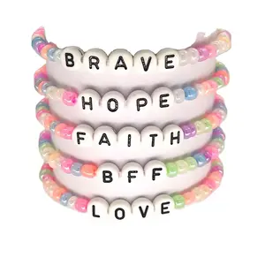 KDB8308 Wholesale Fashion Sweet Girls Kids Rainbow Handmade Cute Lucky Hope Initial Word Letter Elastic Friendship Bracelets