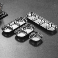 Plat à sauce divisé en acier inoxydable SUS 304, style coréen, assiettes à condiments multi-compartiments pour barbecue, hot pot, vaisselle de restaurant