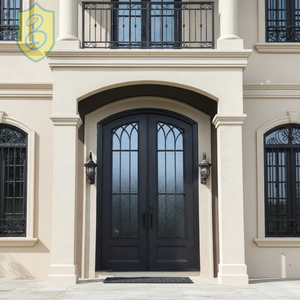 Elegantes Puertas Dobles de Entrada de Hierro Forjado a Mano con Arco Gótico - Puerta Principal de Estilo Catedral de Lujo Personalizada con Seguridad Antirrobo - Product Image 2