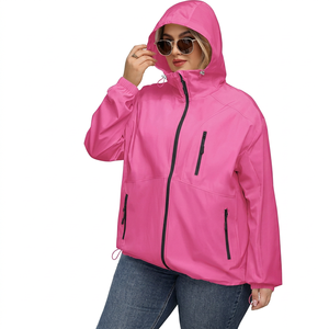 <b>Pink</b> Solid Hooded <b>Waterproof</b> Windbreaker Bomber <b>Jacket</b> with Zipper Pockets Casual Thick Outerwear for Winter Outdoor Use - Product Image 1