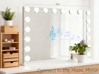 Miroir de maquillage de salon en verre avec 18 ampoules LED, haut-parleur Bluetooth USB, miroir de vanité avec 18 ampoules LED