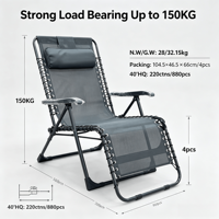 Chaise longue de plage pliable extra large en acier inoxydable, portable et inclinable avec coussin, pour camping, pique-nique, natation