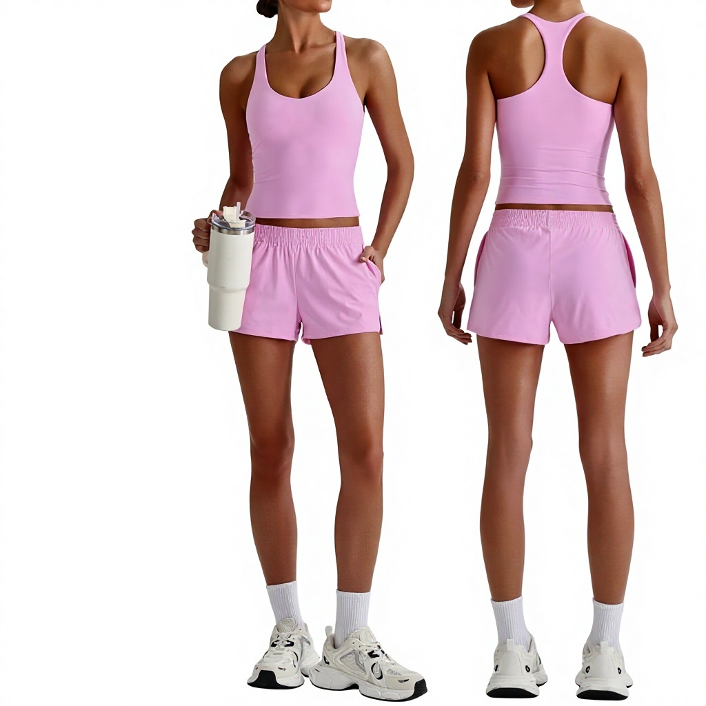 Buttery Soft Nude Sensation Yoga Set Women High Waisted Shorts Slim Fit Gym Top Quick Dry Athletic Wear Set