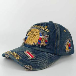 Nueva Gorra de Béisbol Vintage con Efecto Desgastado y Bordado del 250 Aniversario, Visera Rasgada, 100% Algodón, 6 Paneles - Product Image 3
