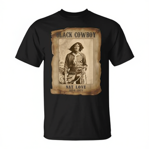 T-shirt Western Black Cowboy Nat Love 1854 1921 Histoire des Noirs en Mélanine Unisexe Col Rond Manches Courtes Promotionnel pour Adulte - Product Image 2