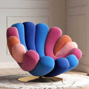 Sillones Modernos Giratorios con Forma de Flor, 14 Cojines de Pétalos y Base Dorada, Terciopelo Multicolor para Sala de Estar - Product Image 6