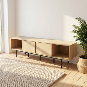 <span class=keywords><strong>Buffet</strong></span> rectangulaire <span class=keywords><strong>bas</strong></span> en <span class=keywords><strong>bois</strong></span> avec pieds en métal, design moderne <span class=keywords><strong>et</strong></span> nouveau, multi-compartiments, idéal pour les petits espaces - Product Image 2
