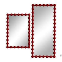 Miroir pleine longueur sur pied avec cadre perlé à bulles et bordure 3D de boules rouges pour chambre à coucher et décoration intérieure, vente en gros