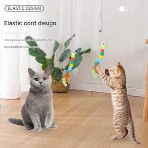 Eco-Friendly <b>Plush</b> Feather Modern Simple Sticky Plate Elastic Hanging Door Manual Self-healing Caterpillar <b>Cat</b> Teaser - Product Image 3