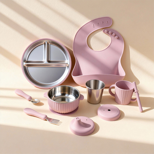 Silikon Kapaklı Bebek Metal Sofra Takımı Sağlam Bölmeli Vakumlu Tabak Paslanmaz Çelik Bebek Silikon Besleme Seti - Product Image 2