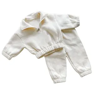 Custom Neutral Baby Fleeced Cotton Sweat Set Half Zipper Pullover Jacket Sweatshirt Long sweatpants Tracksuit Toddler Boys