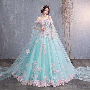 Robe de mariée florale à épaules dénudées, longueur au sol, en tulle, avec dos lacé, robe de mariée élégante pour cérémonie - Product Image 2